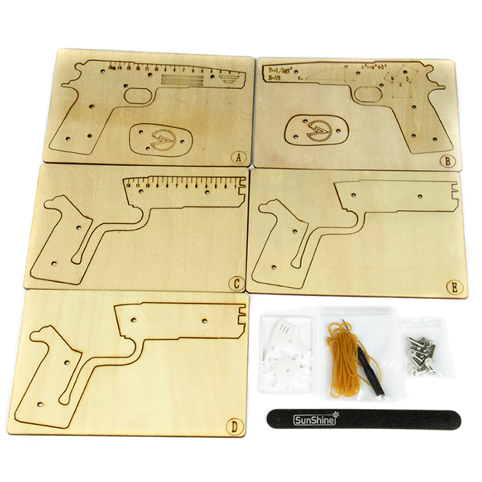 小手枪DIY玩具 木质立体拼装模型 儿童益智积木 手工制作拼插套件